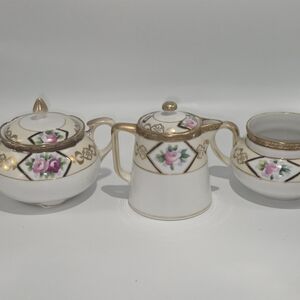 Elegant Floral Tea Set with Gold Accents